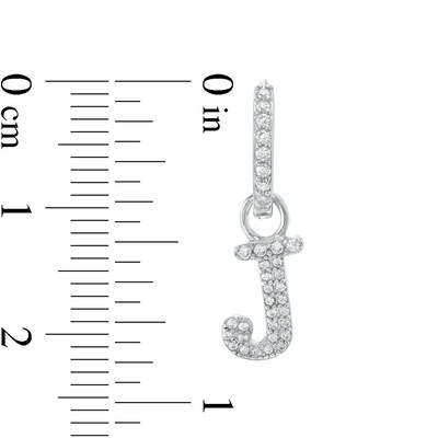 Cubic Zirconia Initial "J" Dangle Huggie Hoop Earrings in Sterling Silver