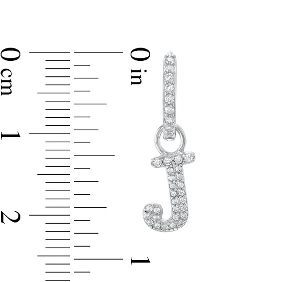 Cubic Zirconia Initial "J" Dangle Huggie Hoop Earrings in Sterling Silver