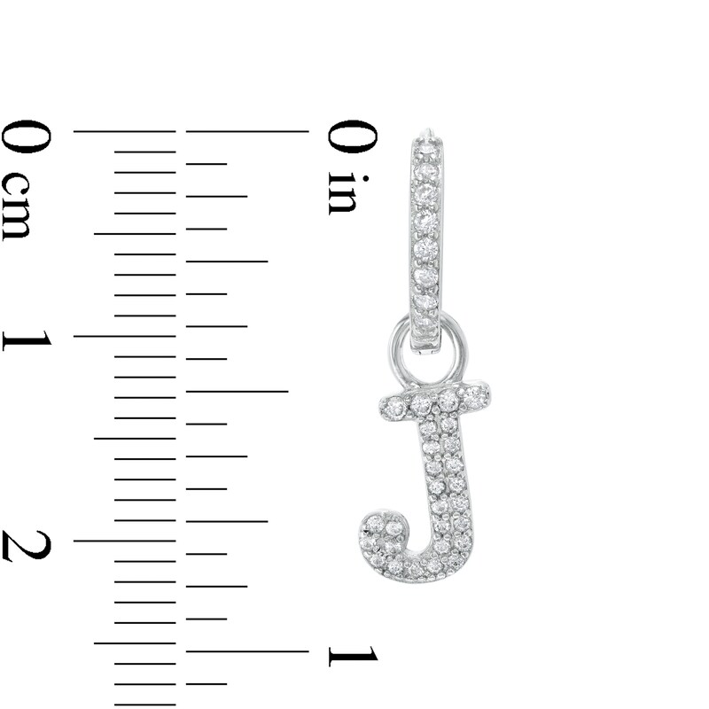 Main Image 2 of Cubic Zirconia Initial "J" Dangle Huggie Hoop Earrings in Sterling Silver