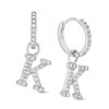 Thumbnail Image 1 of Cubic Zirconia Initial "K" Dangle Huggie Hoop Earrings in Sterling Silver
