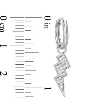 Cubic Zirconia Lightning Bolt Dangle Huggie Hoop Earrings in Sterling Silver
