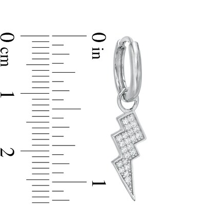 Cubic Zirconia Lightning Bolt Dangle Huggie Hoop Earrings in Sterling Silver