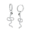 Cubic Zirconia Snake Dangle Huggie Hoop Earrings in Sterling Silver