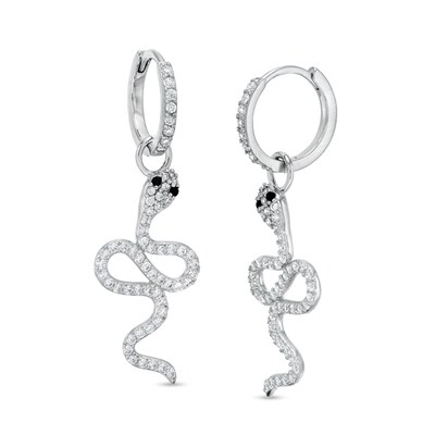 Cubic Zirconia Snake Dangle Huggie Hoop Earrings in Sterling Silver