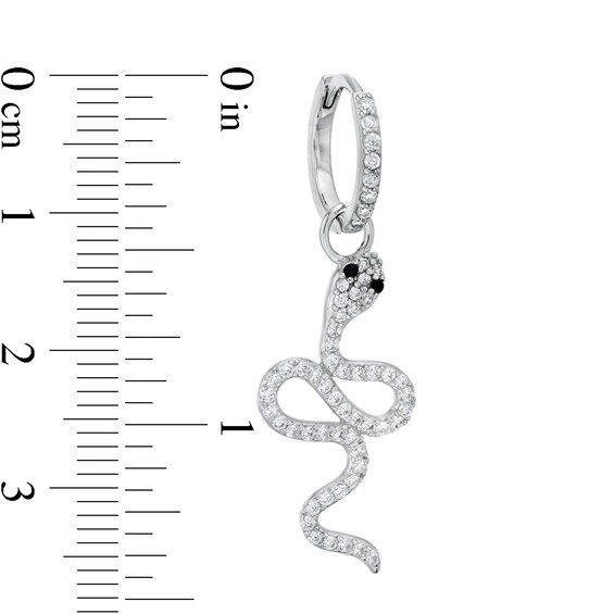 Cubic Zirconia Snake Dangle Huggie Hoop Earrings in Sterling Silver