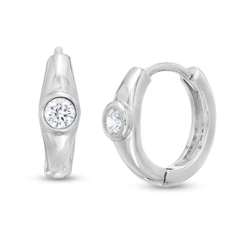 Cubic Zirconia Solitaire Huggie Hoop Earrings in Sterling Silver