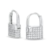 Thumbnail Image 1 of Cubic Zirconia Padlock Huggie Hoop Earrings in Sterling Silver