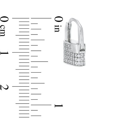 Cubic Zirconia Padlock Huggie Hoop Earrings in Sterling Silver