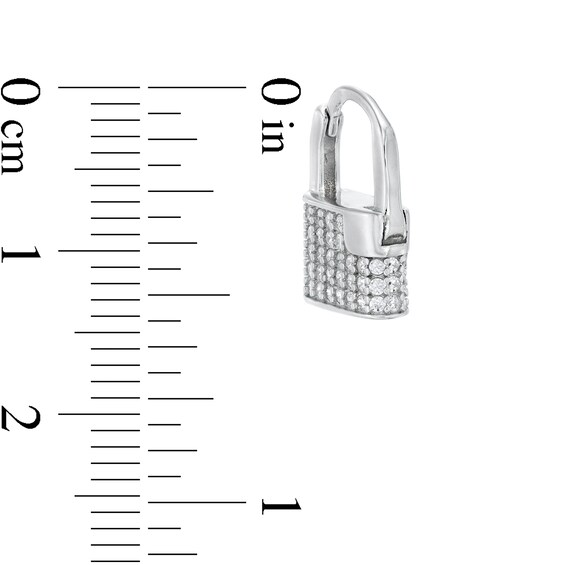 Cubic Zirconia Padlock Huggie Hoop Earrings in Sterling Silver