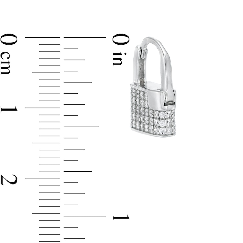 Main Image 2 of Cubic Zirconia Padlock Huggie Hoop Earrings in Sterling Silver