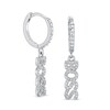 Thumbnail Image 1 of Cubic Zirconia "BOSS" Dangle Huggie Hoop Earrings in Sterling Silver