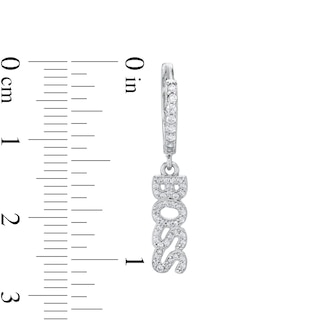 Cubic Zirconia "BOSS" Dangle Huggie Hoop Earrings in Sterling Silver