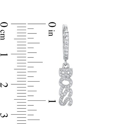 Cubic Zirconia "BOSS" Dangle Huggie Hoop Earrings in Sterling Silver