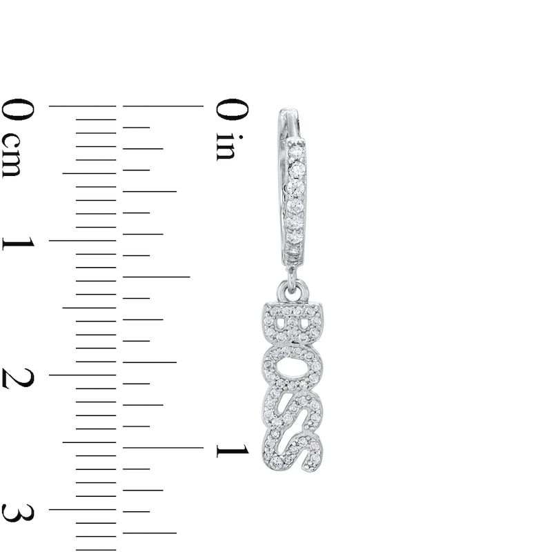 Main Image 2 of Cubic Zirconia "BOSS" Dangle Huggie Hoop Earrings in Sterling Silver