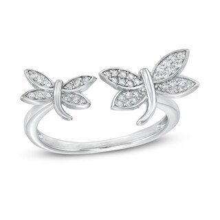 Cubic Zirconia Double Dragonfly Open Shank Ring in Sterling Silver - Size 7