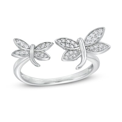 Cubic Zirconia Double Dragonfly Open Shank Ring in Sterling Silver - Size 7