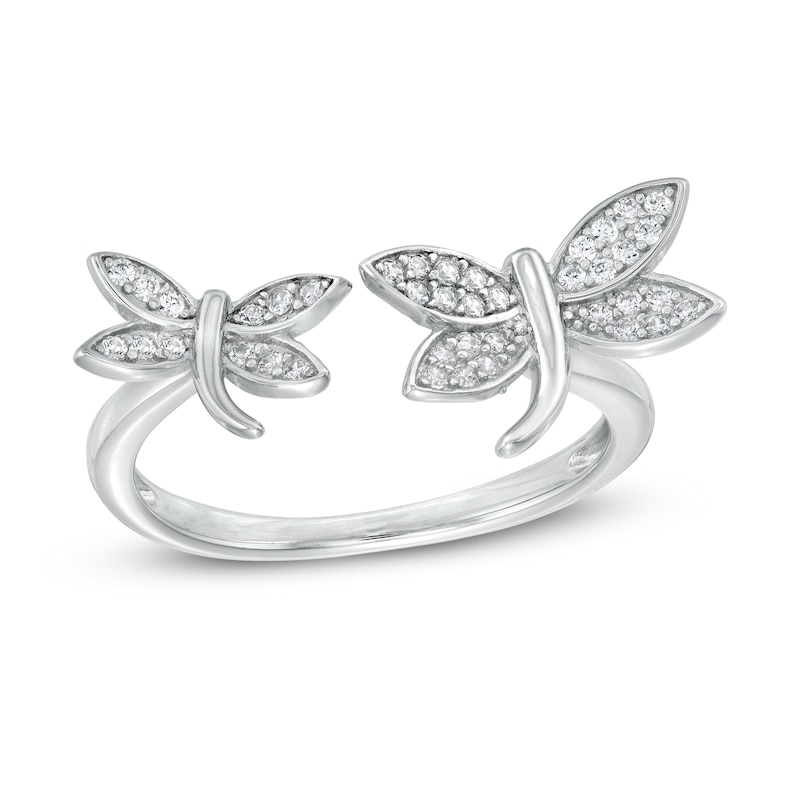 Cubic Zirconia Double Dragonfly Open Shank Ring in Sterling Silver - Size 7