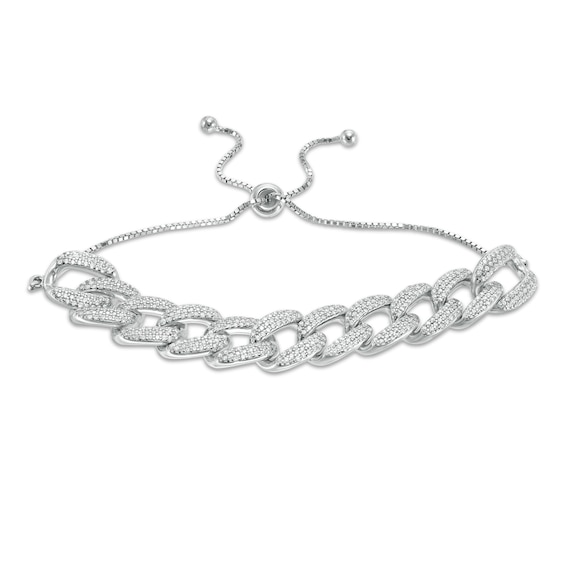 Cubic Zirconia 10mm Curb Chain Bolo Bracelet in Sterling Silver - 9"