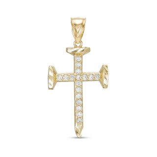 Cubic Zirconia 38mm Nail Cross Charm in 10K Gold