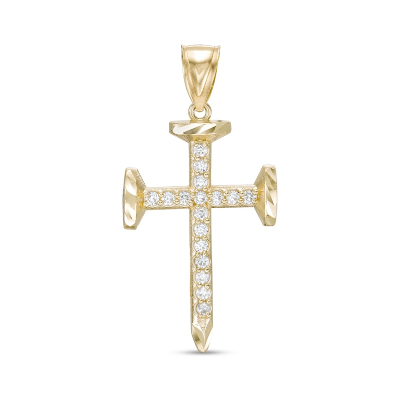 Cubic Zirconia 38mm Nail Cross Charm in 10K Gold