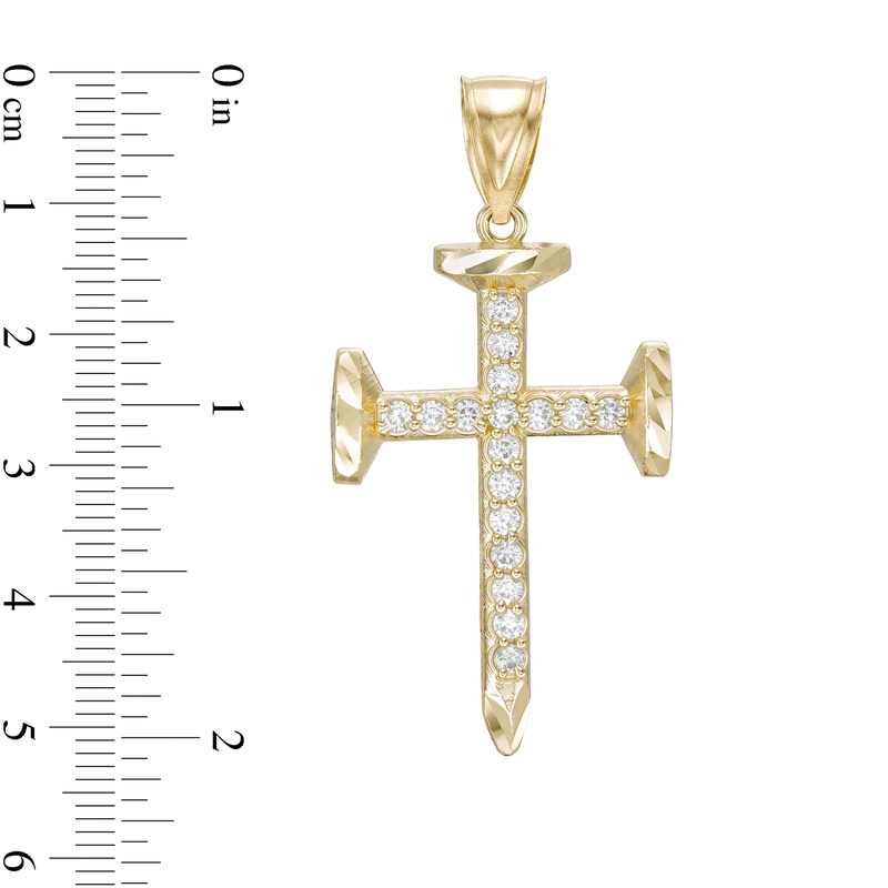 Main Image 2 of Cubic Zirconia 38mm Nail Cross Charm in 10K Gold