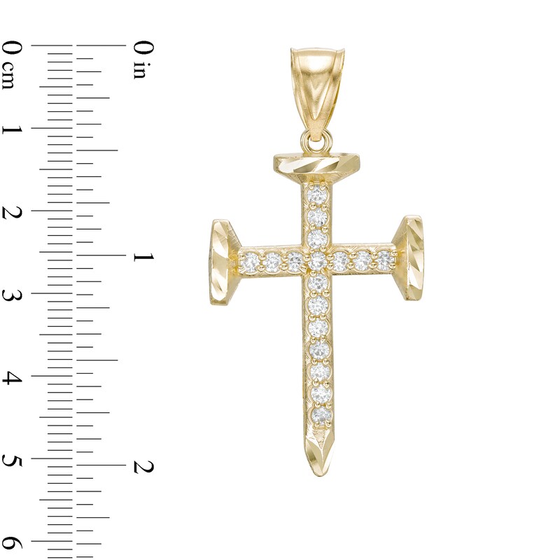 Cubic Zirconia 38mm Nail Cross Charm in 10K Gold