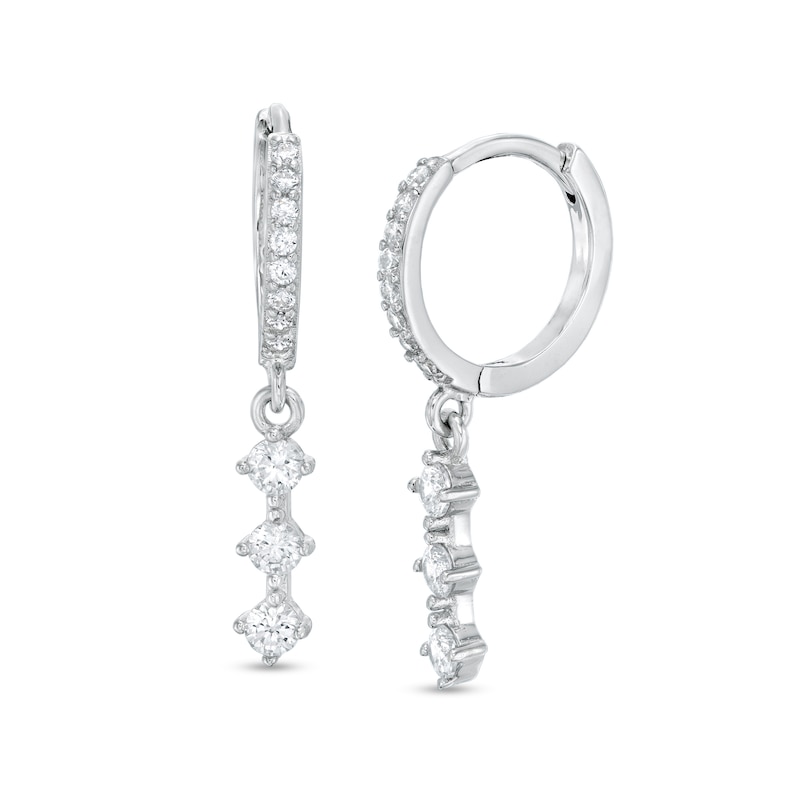 Cubic Zirconia Trio Dangle Huggie Hoop Earrings in Sterling Silver