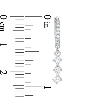 Cubic Zirconia Trio Dangle Huggie Hoop Earrings in Sterling Silver