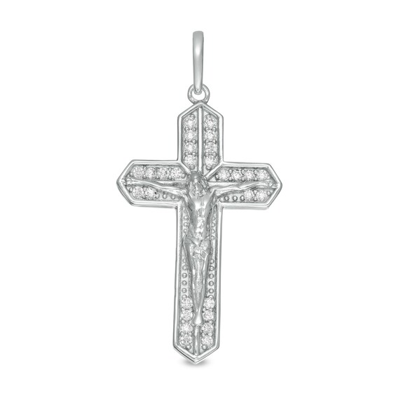 Cubic Zirconia Double Row Crucifix Charm in Sterling Silver