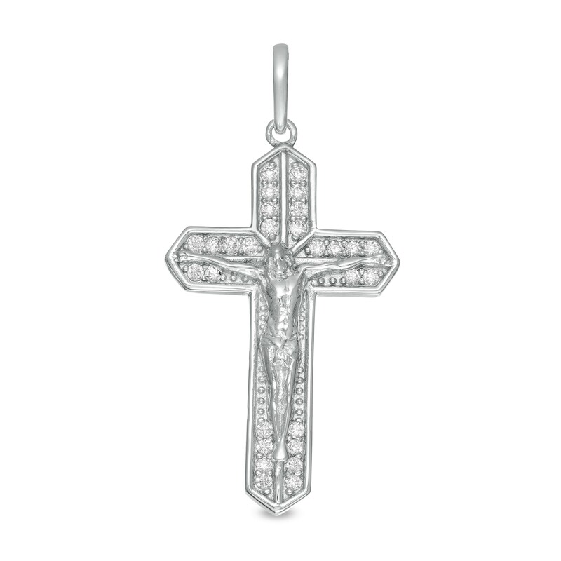 Cubic Zirconia Double Row Crucifix Charm in Sterling Silver