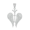 Cubic Zirconia Cross with Crown and Wings Charm in Sterling Silver