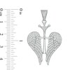 Cubic Zirconia Cross with Crown and Wings Charm in Sterling Silver