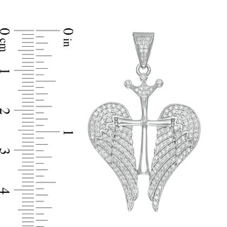 Cubic Zirconia Cross with Crown and Wings Charm in Sterling Silver