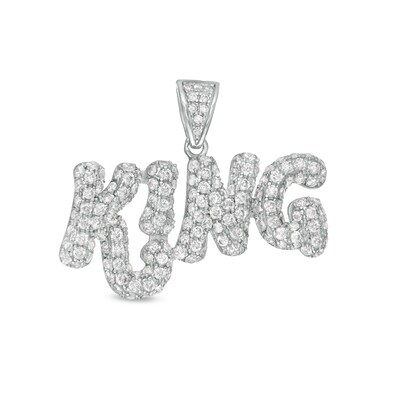 Solid Sterling Silver CZ Bubble Letter "KING" Necklace Charm