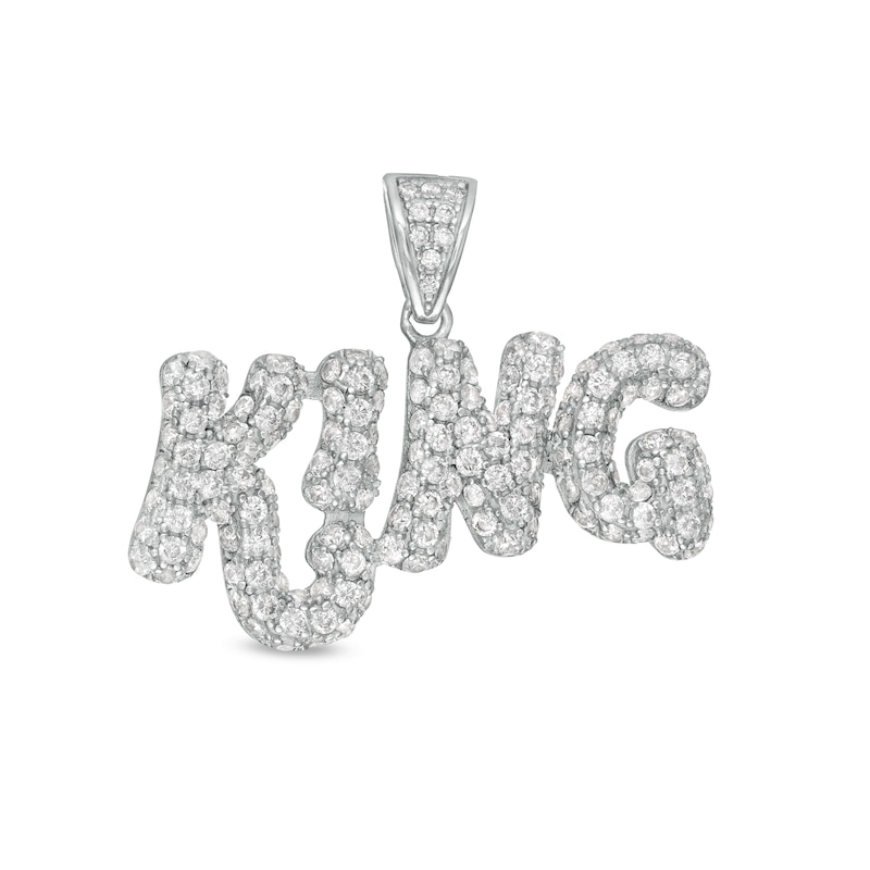 Solid Sterling Silver CZ Bubble Letter "KING" Necklace Charm