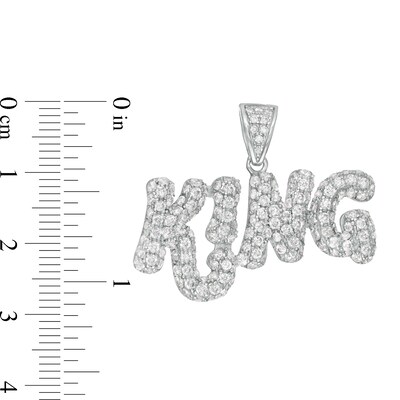 Solid Sterling Silver CZ Bubble Letter "KING" Necklace Charm