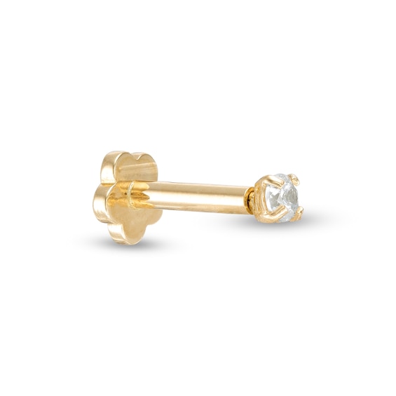 14K Gold Tube CZ Solitaire Stud - 16G 1/4"