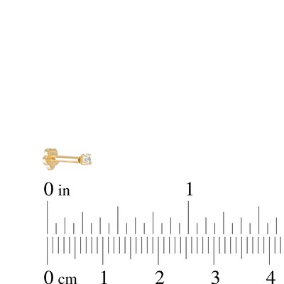 14K Gold Tube CZ Solitaire Stud - 16G 1/4"