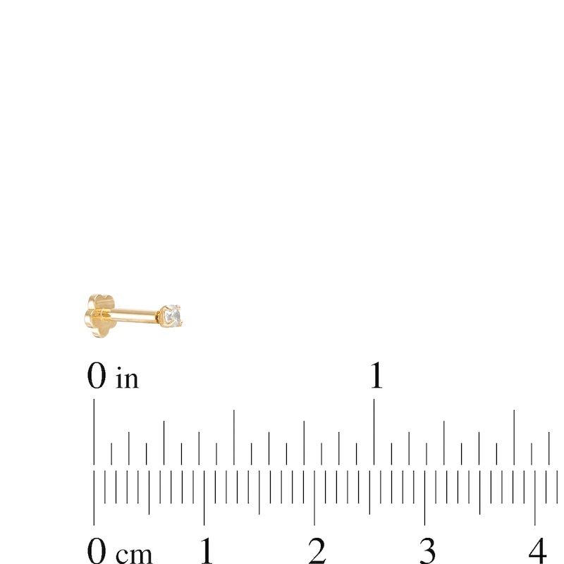 Main Image 2 of 14K Gold Tube CZ Solitaire Stud - 16G 1/4"