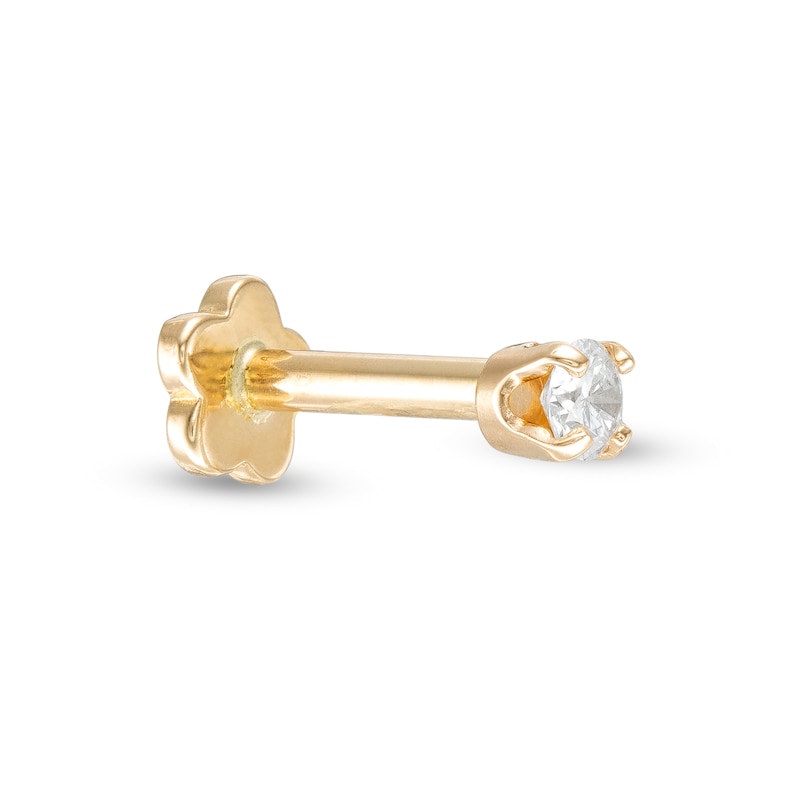 14K Gold Diamond Solitaire Stud - 16G 1/4"