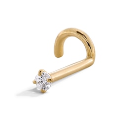 14K Semi-Solid Gold CZ Solitaire Screw Nose Stud - 18G 1/4&quot;