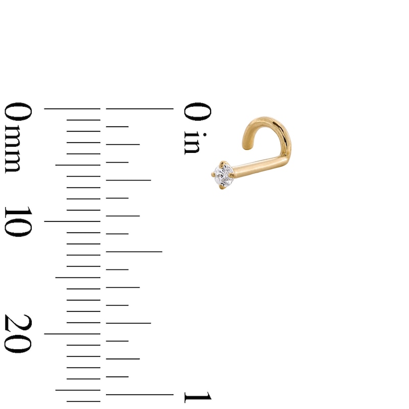 Main Image 3 of 14K Semi-Solid Gold CZ Solitaire Screw Nose Stud - 18G 1/4"