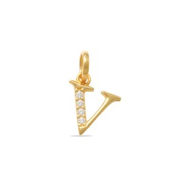 Child's Cubic Zirconia Lowercase Initial &quot;v&quot; Charm in 10K Gold