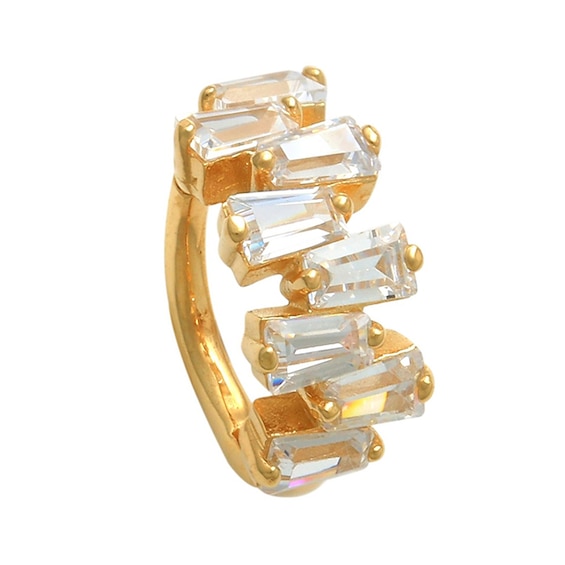 016 Gauge 8mm Baguette Cubic Zirconia Zig-Zag Cartilage Hoop in 10K Gold