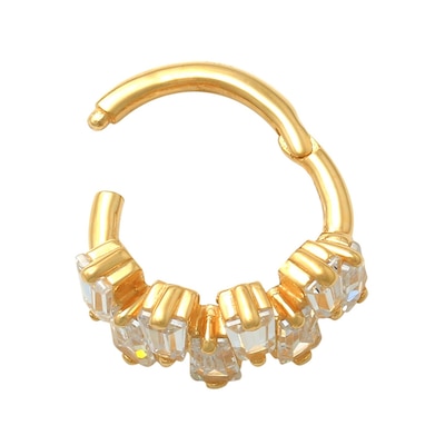 016 Gauge 8mm Baguette Cubic Zirconia Zig-Zag Cartilage Hoop in 10K Gold