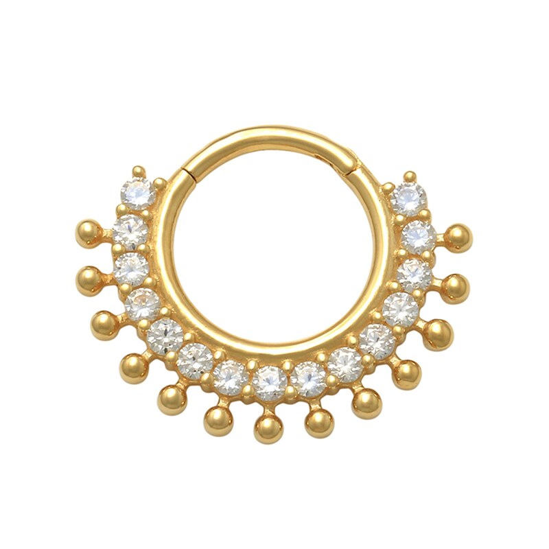 10K Gold CZ Beaded Hoop - 18G 5/16"