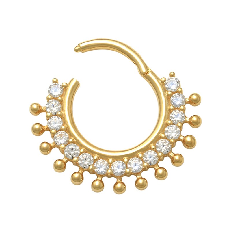 10K Gold CZ Beaded Hoop - 18G 5/16"