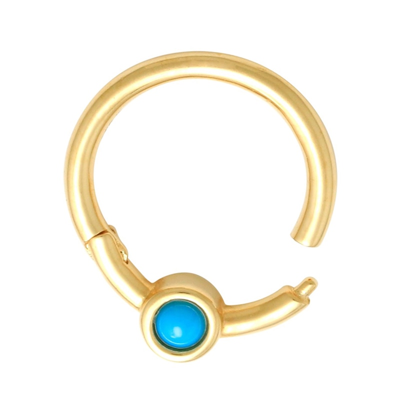 016 Gauge 8mm Simulated Blue Turquoise Cartilage Hoop in 10K Gold