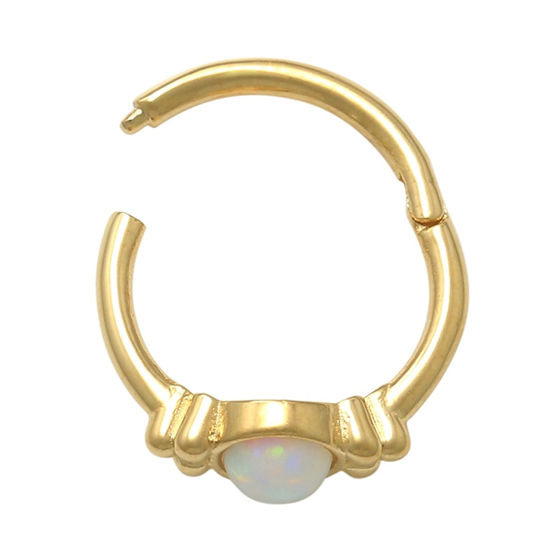 10K Gold Simulated Opal Tri-Bead Hoop - 18G 5/16"