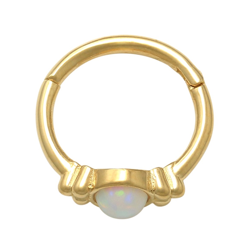 10K Gold Simulated Opal Tri-Bead Hoop - 18G 5/16"